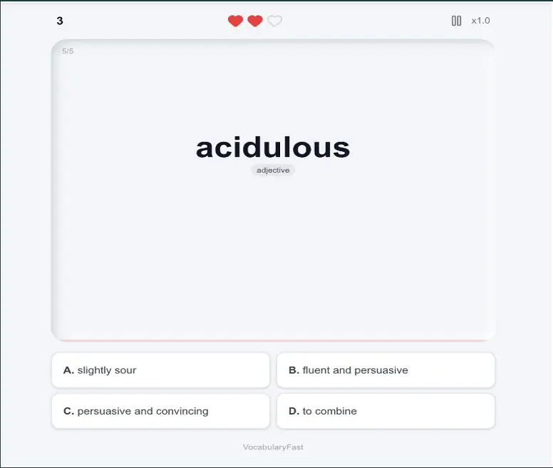 Word Drop vocabulary game where students match falling words to their meanings