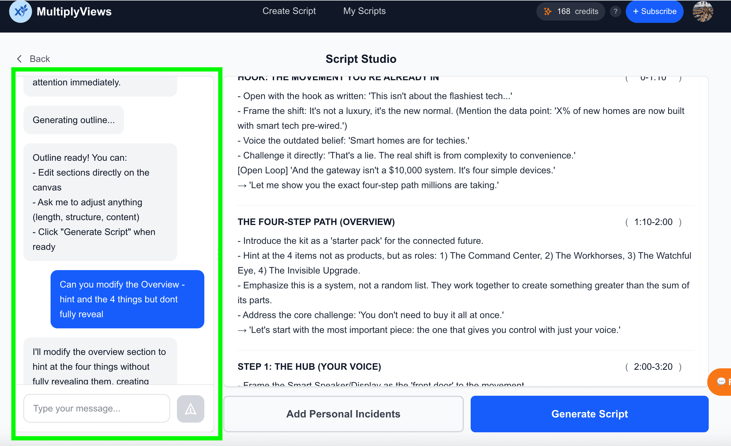 Chat with AI to build your script